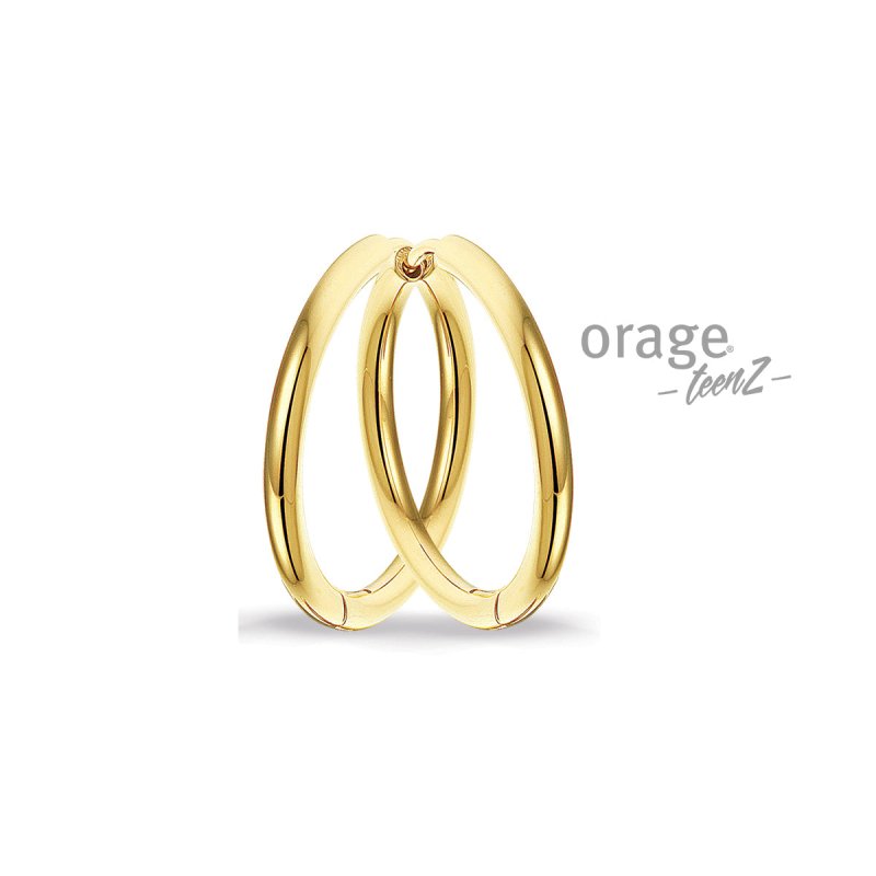 Stalen kinderoorbellen goldplated Orage Teenz oorringen/creolen 25 mm - Staartjes en Strikjes
