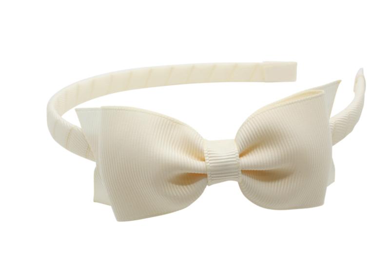 Strik diadeem/haarband lint creme - Staartjes en Strikjes