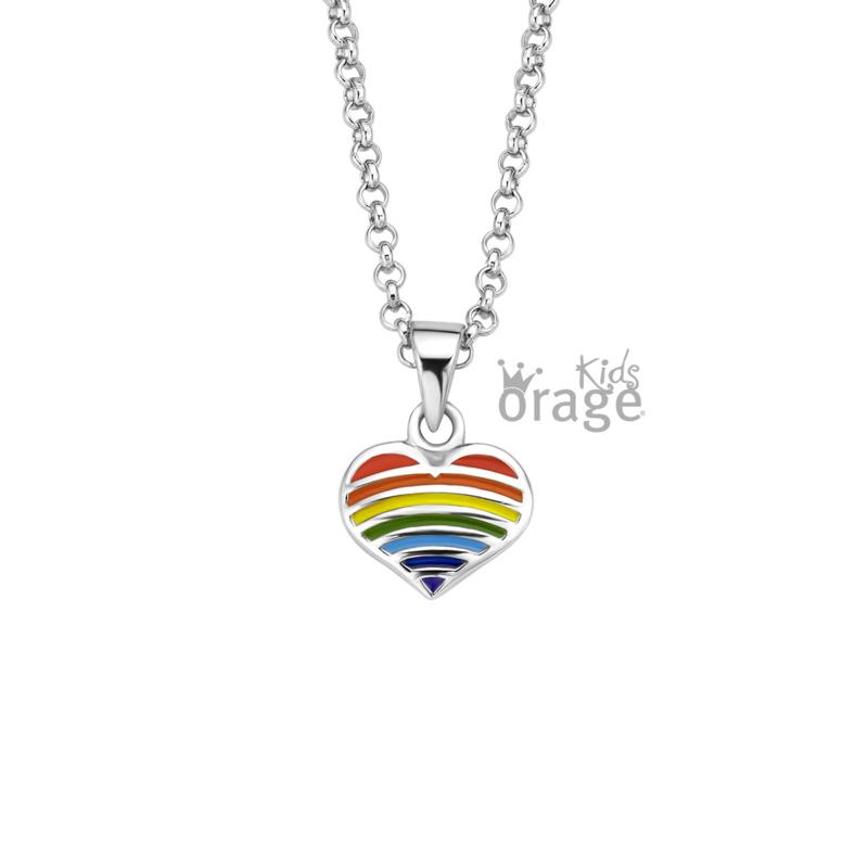 Zilveren ketting hartje regenboog Orage Kids - Staartjes en Strikjes
