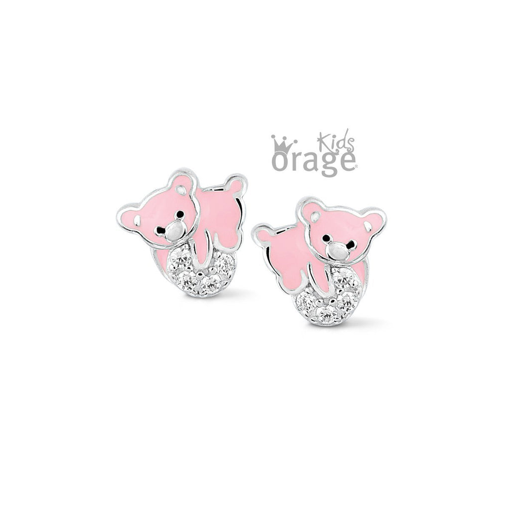 Zilveren kinder oorbellen beer roze Orage Kids - Staartjes en Strikjes