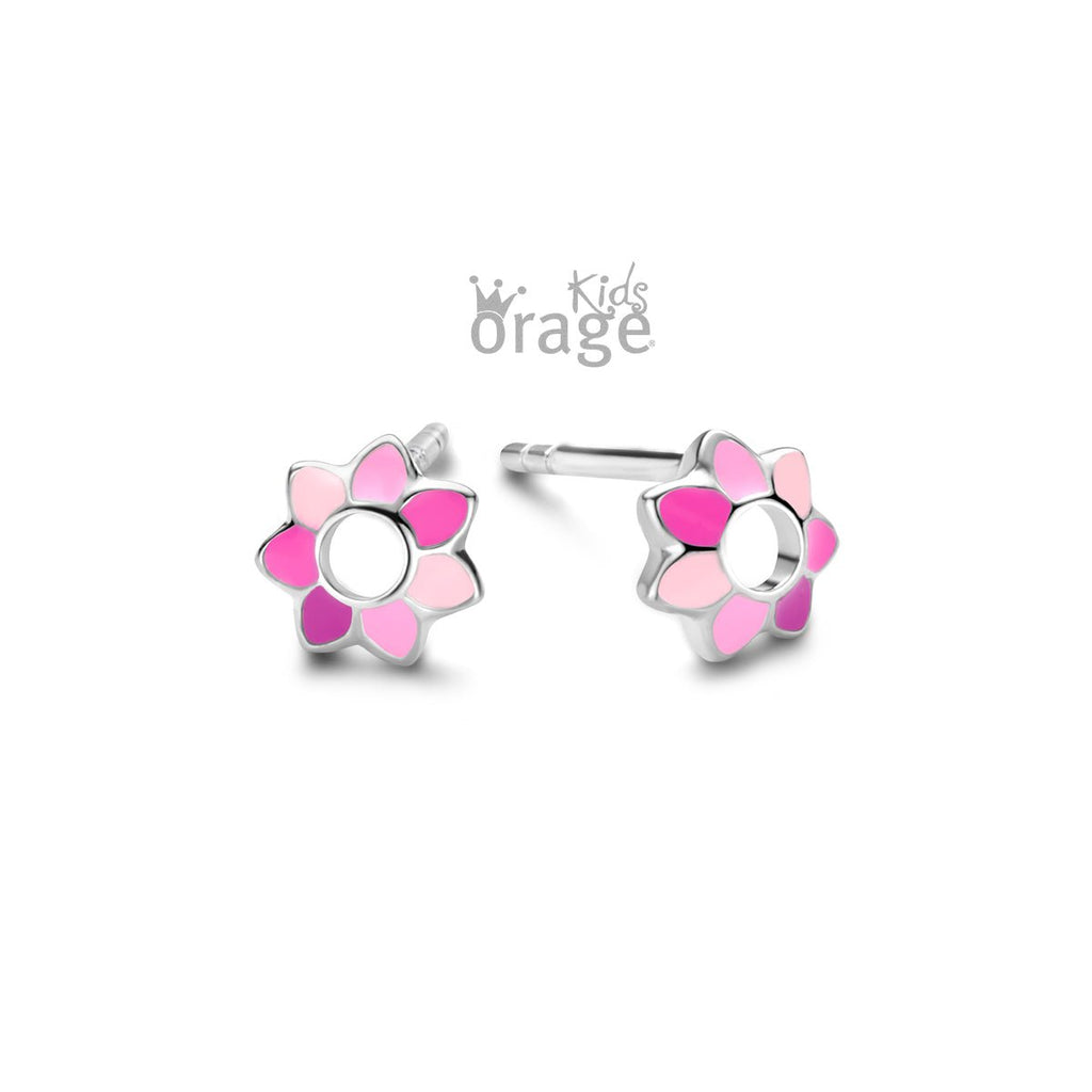 Zilveren kinder oorbellen bloemetje roze open Orage kids - Staartjes en Strikjes