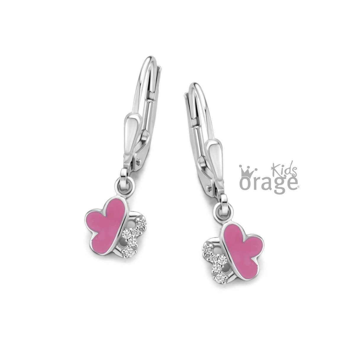 Zilveren kinder oorbellen bloemetje roze/zirconia Orage Kids brisure sluiting/oorslinger - Staartjes en Strikjes