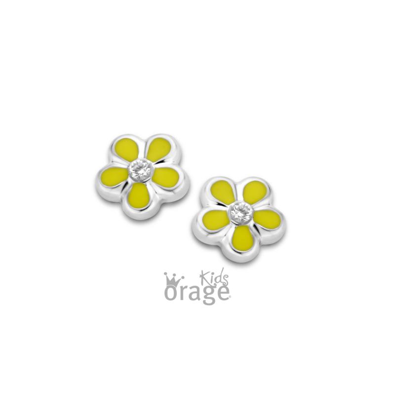 Zilveren kinder oorbellen bloemetjes geel Orage Kids - Staartjes en Strikjes