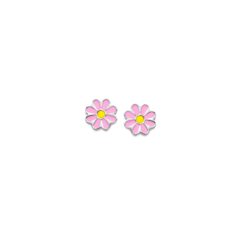 Zilveren kinder oorbellen bloemetjes roze Naiomy Princess - Staartjes en Strikjes