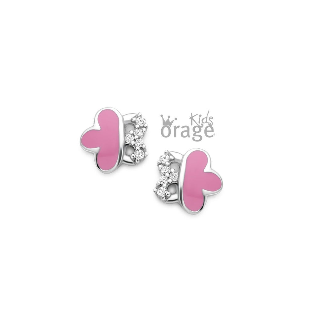 Zilveren kinder oorbellen bloemetjes roze Orage Kids - Staartjes en Strikjes