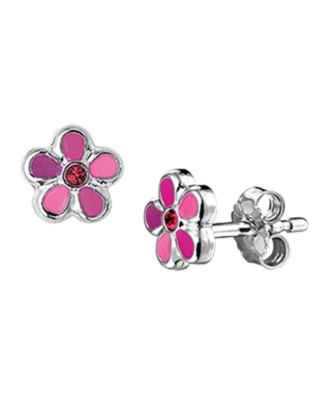 Zilveren kinder oorbellen bloemetjes roze tinten - Staartjes en Strikjes