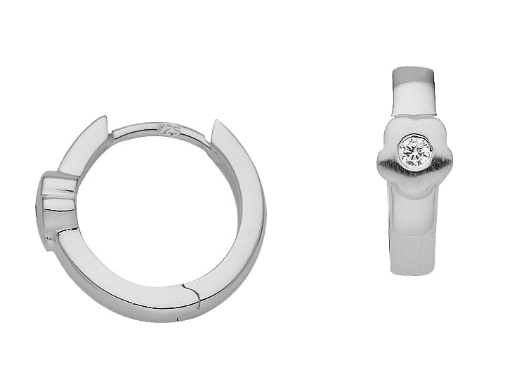 Zilveren kinder oorbellen creolen/oorringen bloemetje met zirconiasteentje - Staartjes en Strikjes