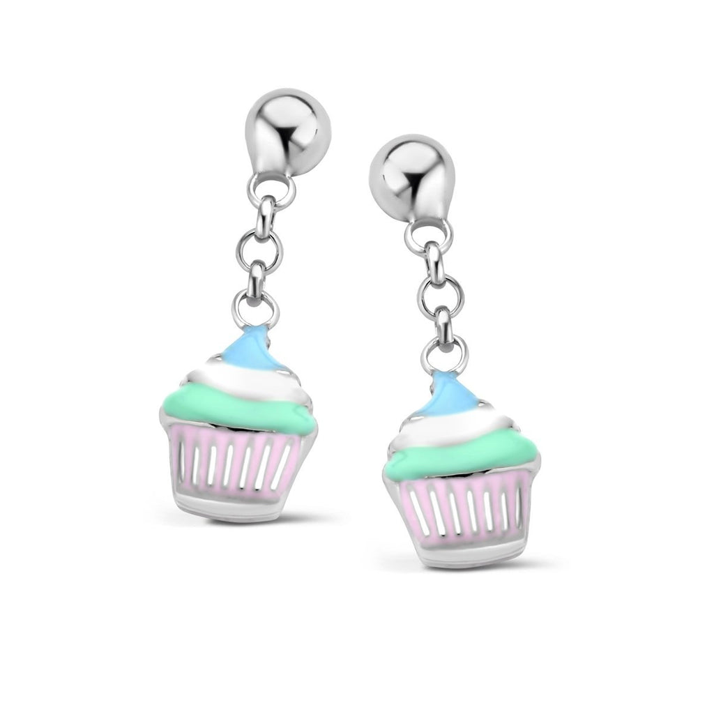 Zilveren kinder oorbellen cupcake hangertjes Naiomy Princess - Staartjes en Strikjes