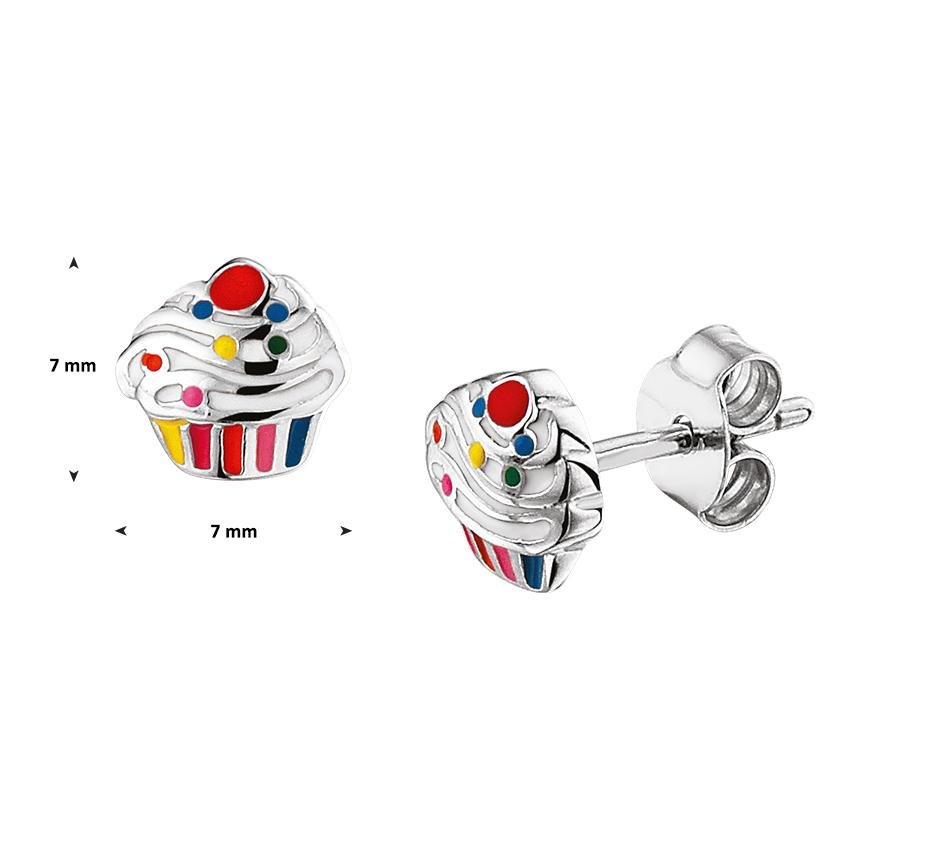 Zilveren kinder oorbellen cupcakes - Staartjes en Strikjes