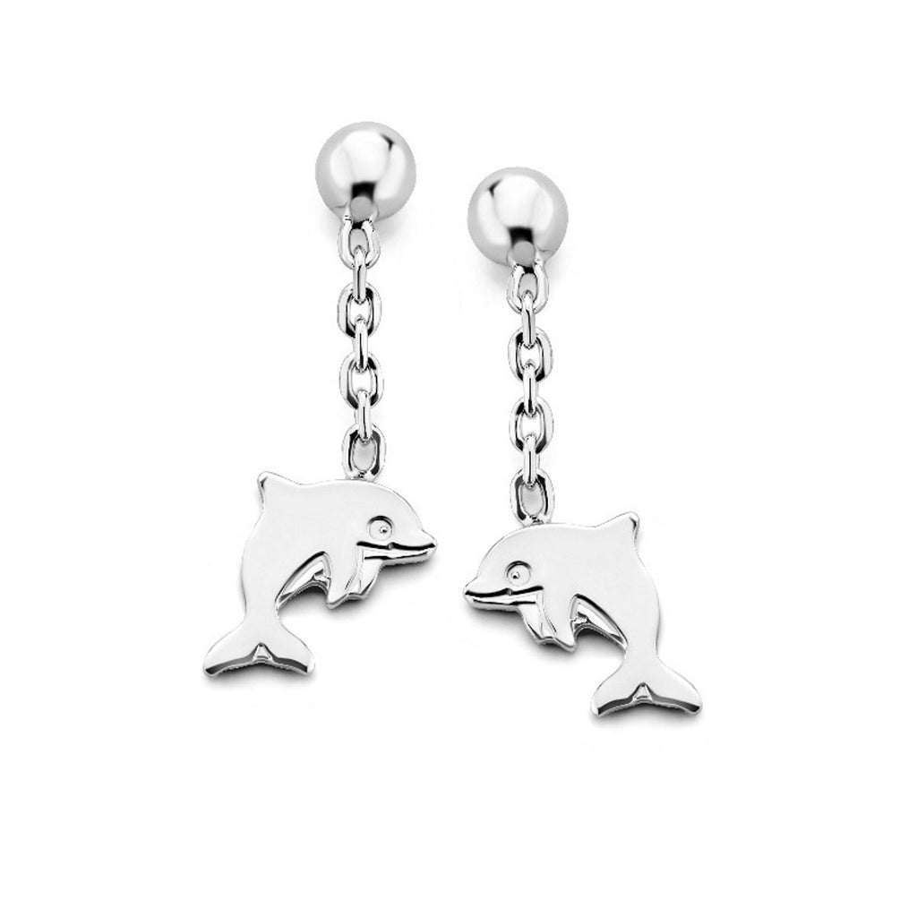 Zilveren kinder oorbellen dolfijn hangertjes Naiomy Princess - Staartjes en Strikjes