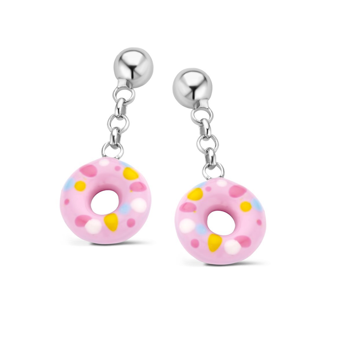 Zilveren kinder oorbellen donuts hangertjes Naiomy Princess - Staartjes en Strikjes