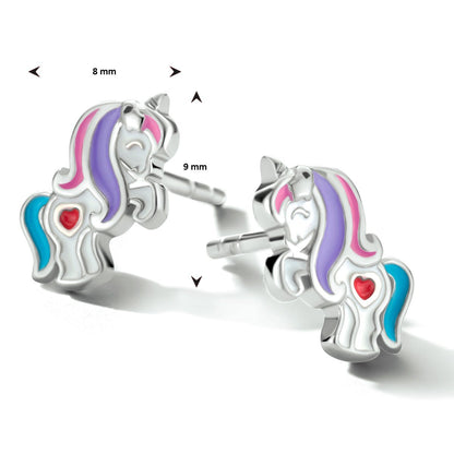 Zilveren kinder oorbellen eenhoorn blauw/paars - Staartjes en Strikjes