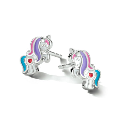 Zilveren kinder oorbellen eenhoorn blauw/paars - Staartjes en Strikjes