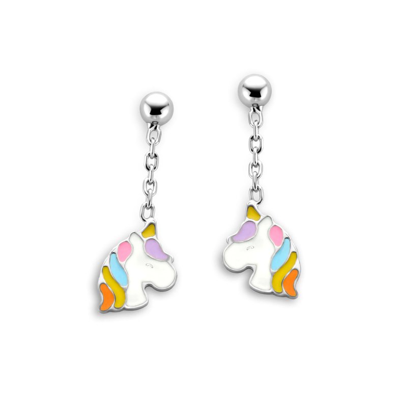 Zilveren kinder oorbellen eenhoorn hangertjes Naiomy Princess - Staartjes en Strikjes