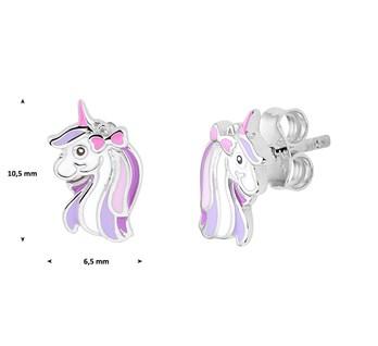 Zilveren kinder oorbellen eenhoorn paars/wit/roze - Staartjes en Strikjes
