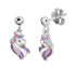 Zilveren kinder oorbellen eenhoorn paars/wit/roze hangend - Staartjes en Strikjes