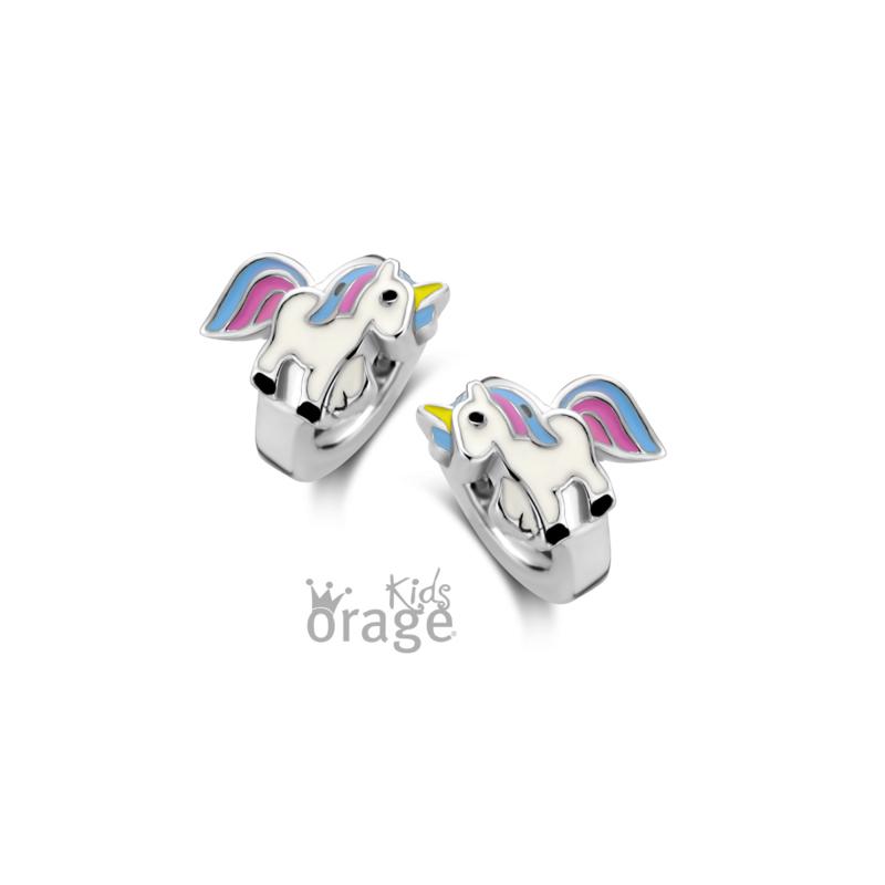Zilveren kinder oorbellen eenhoorn unicorn Orage Kids oorringen/creolen - Staartjes en Strikjes