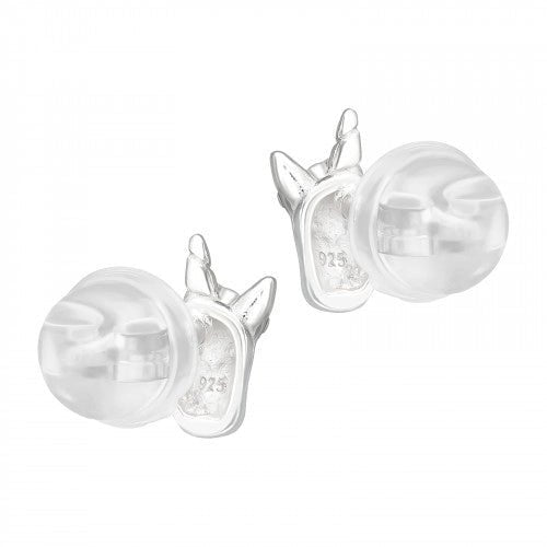 Zilveren kinder oorbellen eenhoorn/unicorn hoofdje met bloemetjes - Staartjes en Strikjes