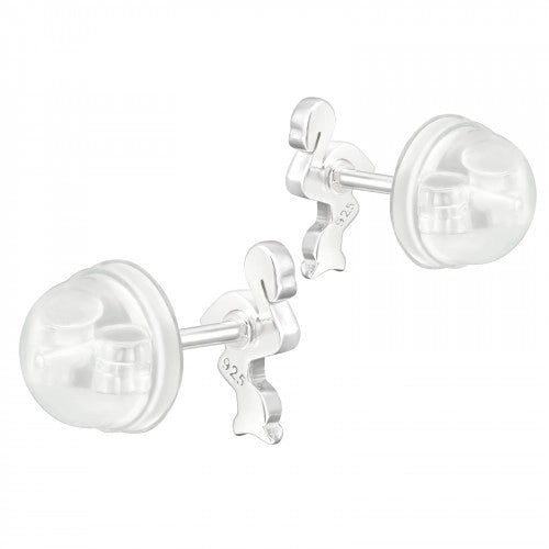 Zilveren kinder oorbellen flamingo met kristalletjes - Staartjes en Strikjes