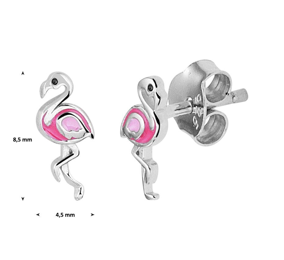 Zilveren kinder oorbellen flamingo roze/zilver - Staartjes en Strikjes