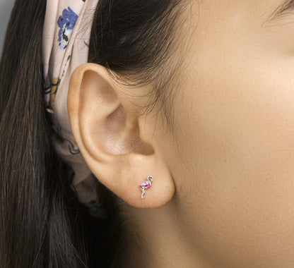Zilveren kinder oorbellen flamingo roze/zilver - Staartjes en Strikjes