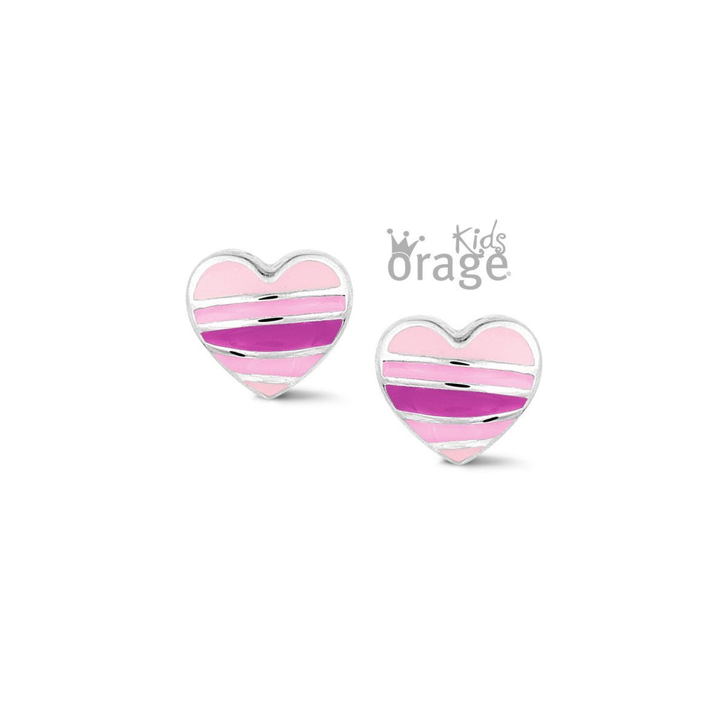 Zilveren kinder oorbellen hartje paars/roze Orage Kids - Staartjes en Strikjes