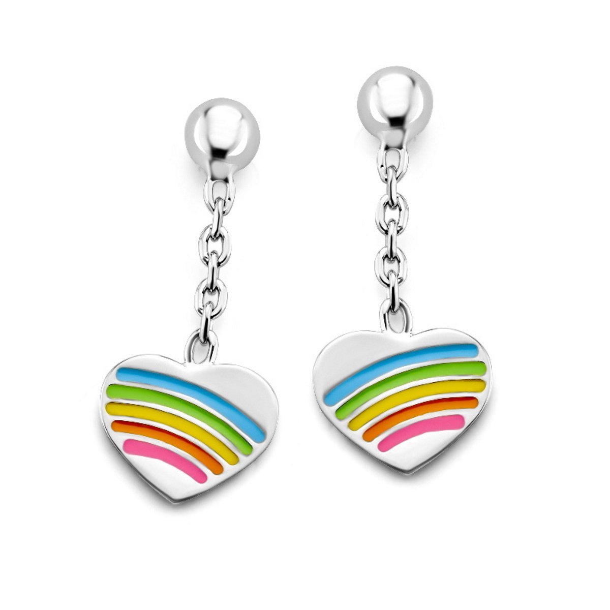 Zilveren kinder oorbellen hartjes gekleurd hangertjes Naiomy Princess - Staartjes en Strikjes