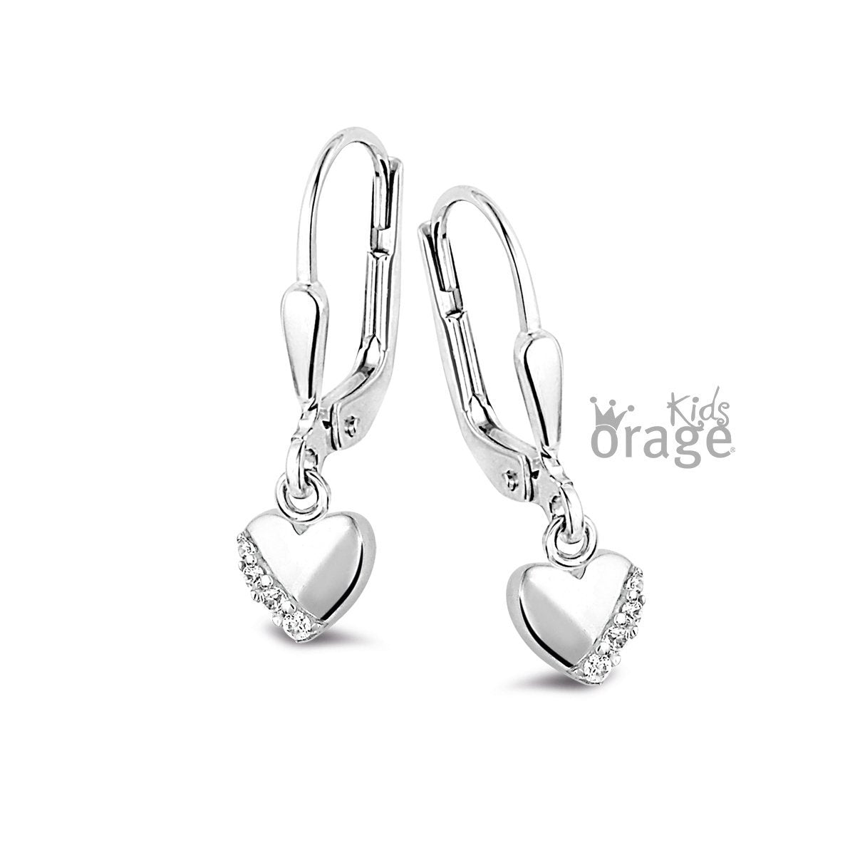 Zilveren kinder oorbellen hartjes met steentjes Orage Kids brisure sluiting - Staartjes en Strikjes
