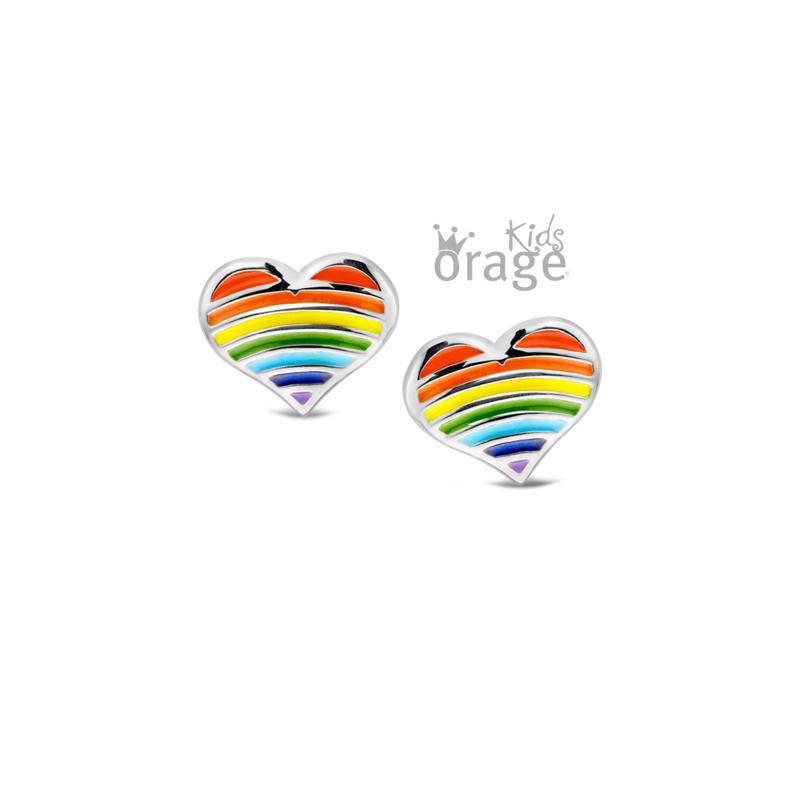 Zilveren kinder oorbellen hartjes multicolor Orage Kids - Staartjes en Strikjes