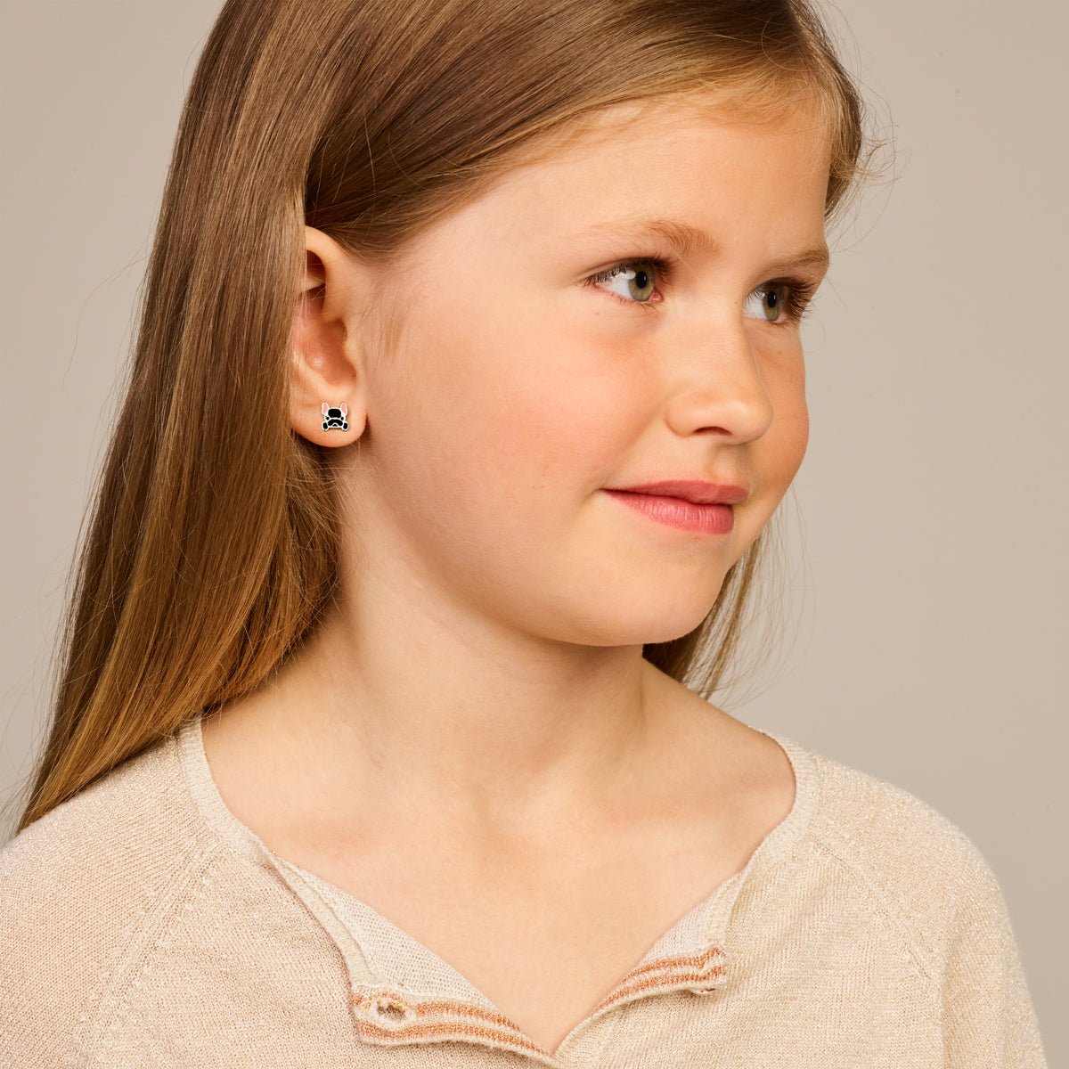 Zilveren kinder oorbellen hondje zwart - Staartjes en Strikjes