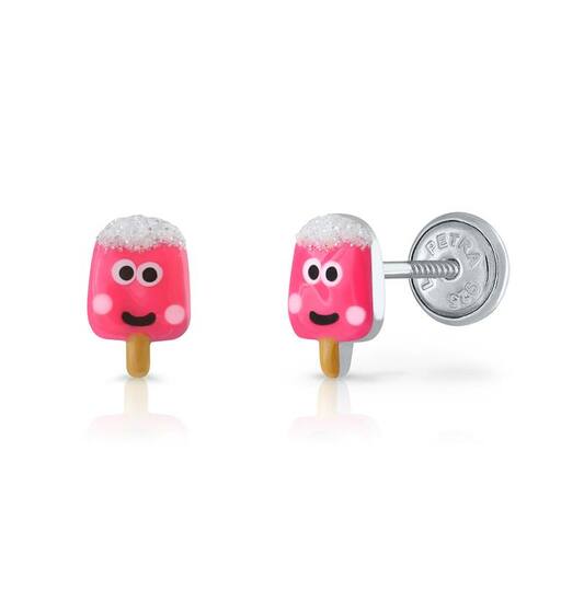 Zilveren kinder oorbellen ijsje roze/wit |schroefsluiting Lapetra - Staartjes en Strikjes