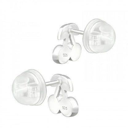 Zilveren kinder oorbellen kersjes met kristalletjes - Staartjes en Strikjes