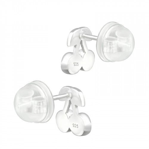 Zilveren kinder oorbellen kersjes met kristalletjes - Staartjes en Strikjes