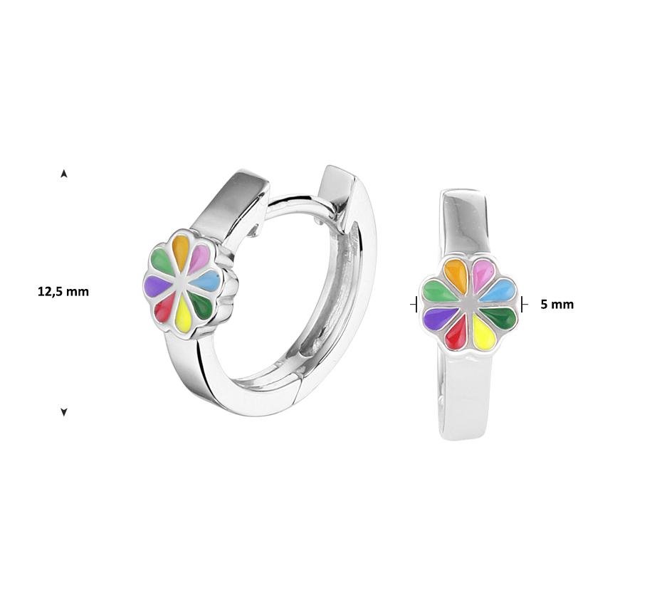 Zilveren kinder oorbellen klap creolen | bloemetje gekleurd - Staartjes en Strikjes