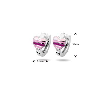 Zilveren kinder oorbellen klap creolen | hartje paars en roze tinten - Staartjes en Strikjes
