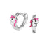 Zilveren kinder oorbellen klap creolen/oorringen | eenhoorn wit/roze - Staartjes en Strikjes