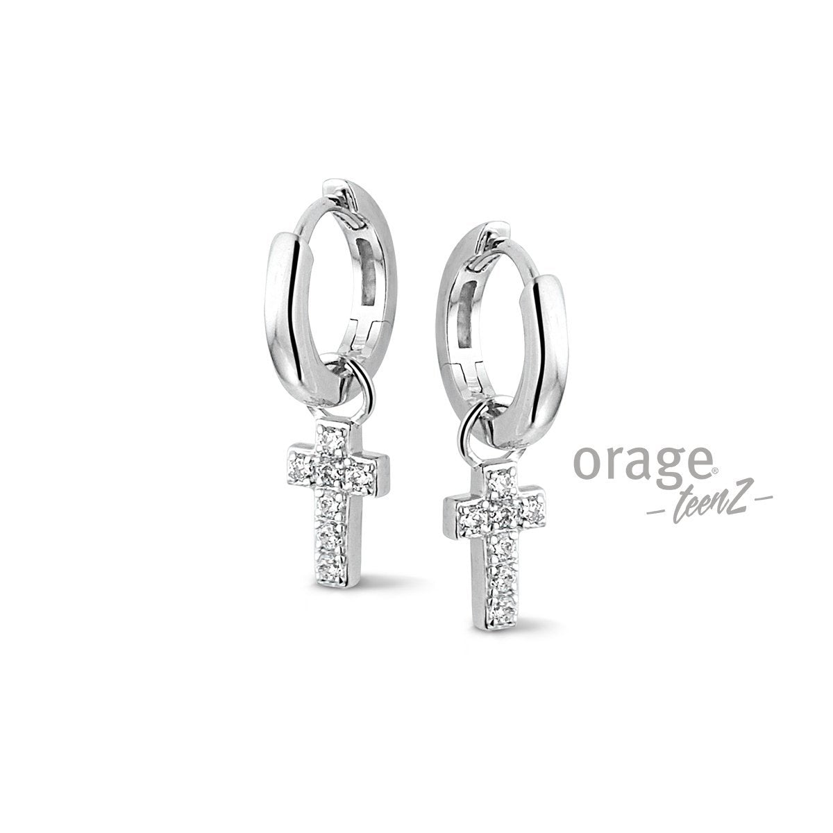 Zilveren kinder oorbellen kruisje Orage Teenz oorringen/creolen - Staartjes en Strikjes