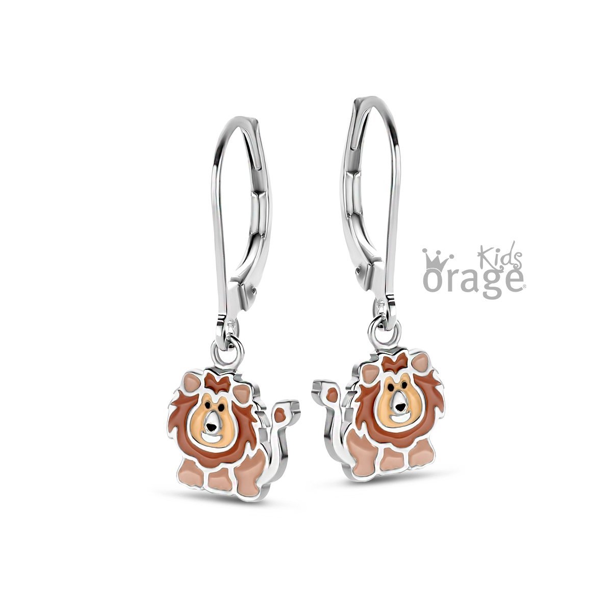 Zilveren kinder oorbellen leeuw Orage kids brisuresluiting/oorslinger - Staartjes en Strikjes
