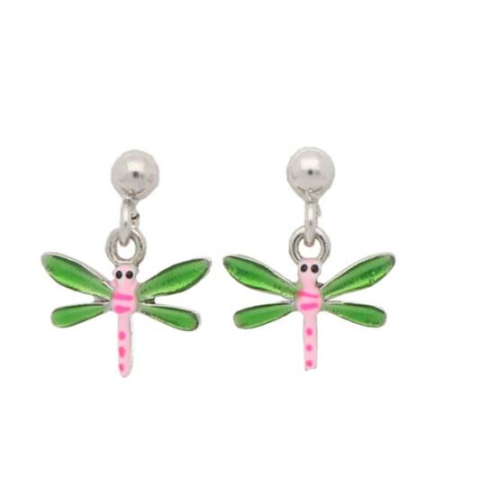 Zilveren kinder oorbellen libelle groen oorhangertjes Lapetra - Staartjes en Strikjes