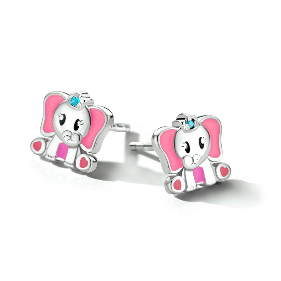 Zilveren kinder oorbellen olifantjes met blauw zirkoniasteentje - Staartjes en Strikjes