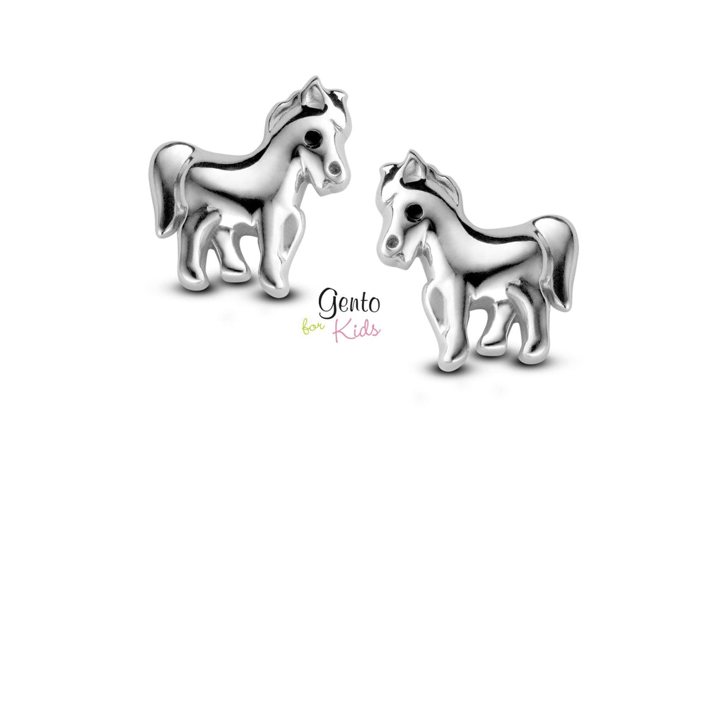 Zilveren kinder oorbellen paarden Gento for kids - Staartjes en Strikjes