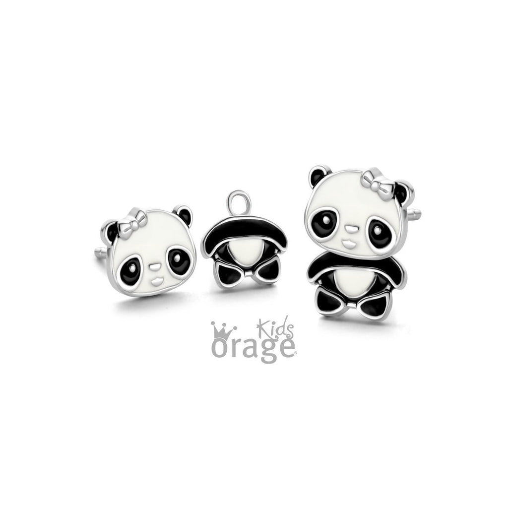 Zilveren kinder oorbellen panda 2-delig Orage - Staartjes en Strikjes