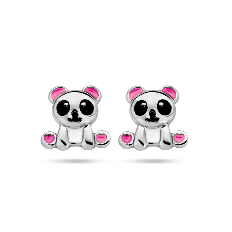 Zilveren kinder oorbellen pandabeer - Staartjes en Strikjes