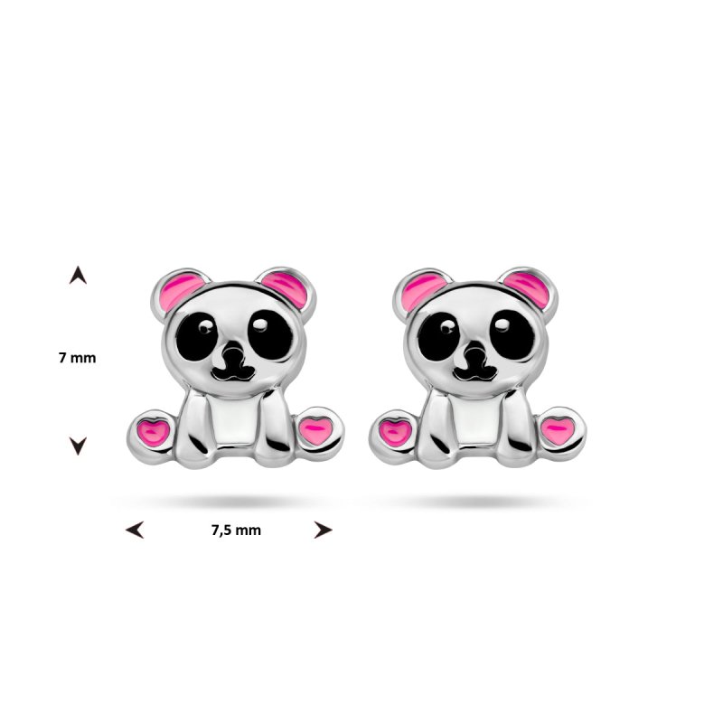 Zilveren kinder oorbellen pandabeer - Staartjes en Strikjes