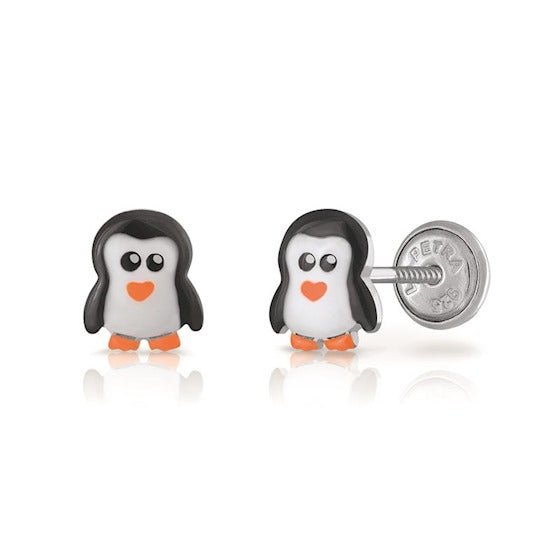 Zilveren kinder oorbellen pinguin |schroefsluiting Lapetra - Staartjes en Strikjes