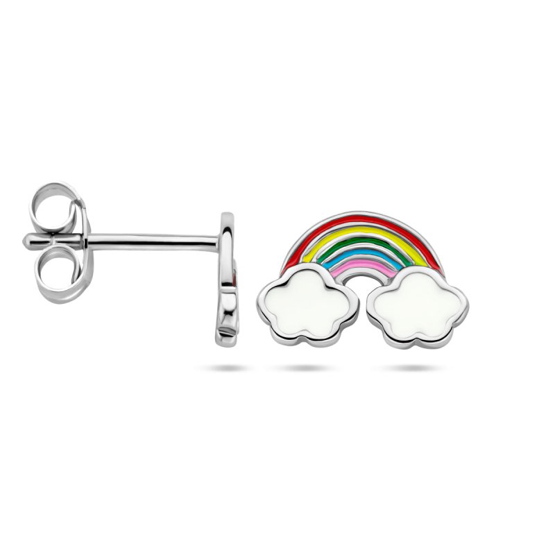 Zilveren kinder oorbellen regenboog - Staartjes en Strikjes