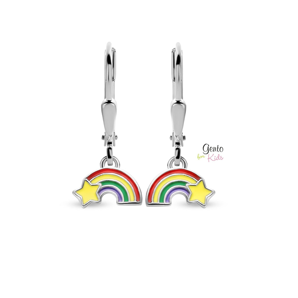 Zilveren kinder oorbellen regenboog Gento for kids brisure sluiting/oorslinger - Staartjes en Strikjes