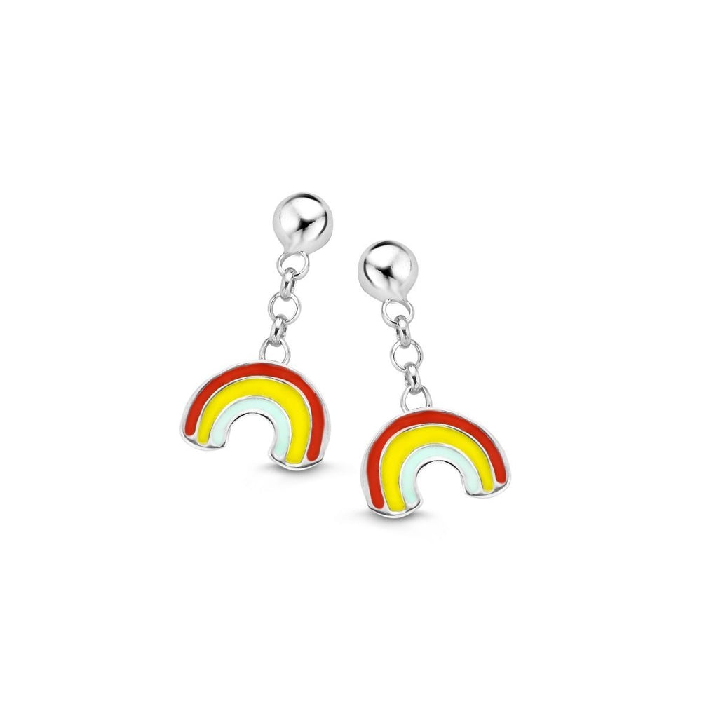Zilveren kinder oorbellen regenboog hangertjes Naiomy Princess - Staartjes en Strikjes