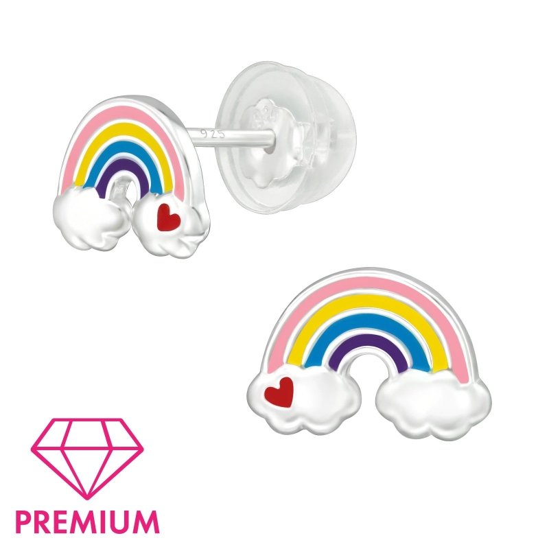 Zilveren kinder oorbellen regenboog met hartje - Staartjes en Strikjes