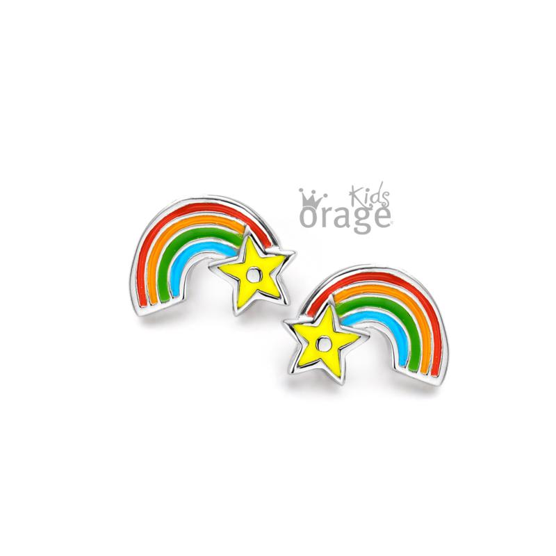Zilveren kinder oorbellen regenboog met ster Orage Kids - Staartjes en Strikjes